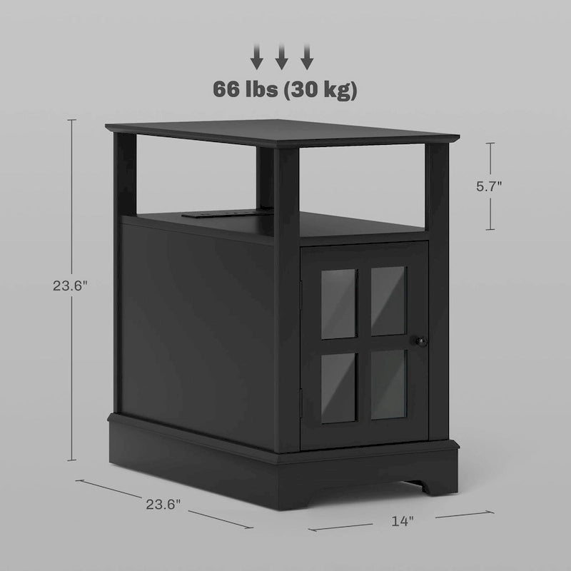 End Table with Charging Station, Narrow Side Table with USB Ports and Outlets, Small Table with Hidden Storage and Open Shelf