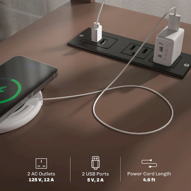 End Table with Charging Station, Narrow Side Table with USB Ports and Outlets, Small Table with Hidden Storage and Open Shelf