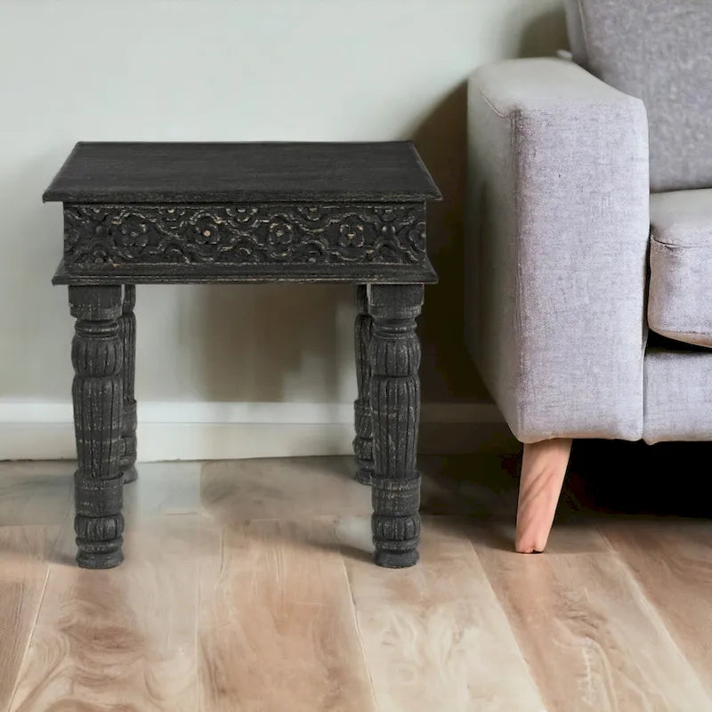 HomeRoots 24 Black Distressed Solid Wood End Table - 24