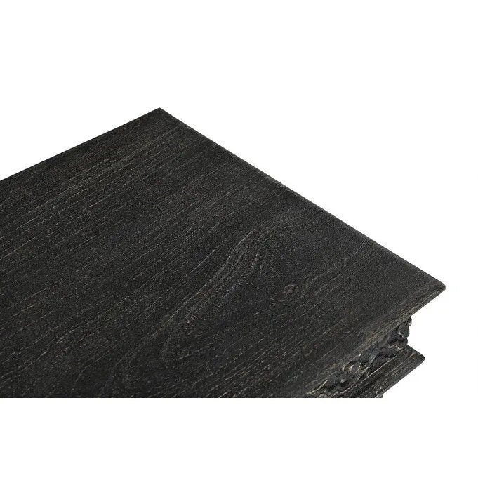 Black Distressed Carved Solid Mango Wood End Side Table