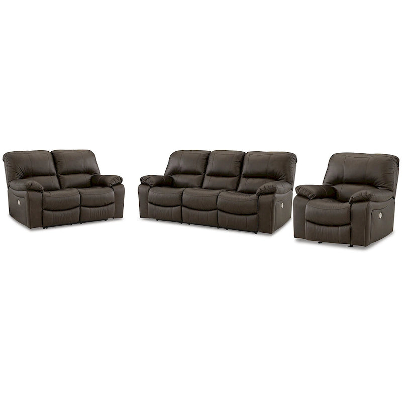 Dark Brown Genuine Leather Power Reclining Sofa with USB Port