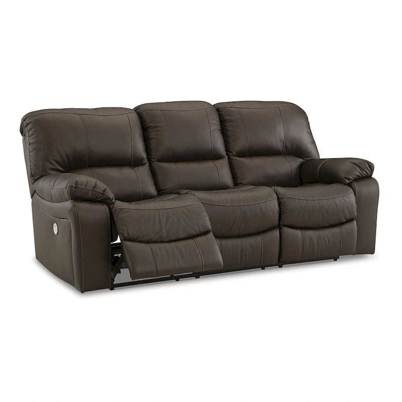 Dark Brown Genuine Leather Power Reclining Sofa with USB Port