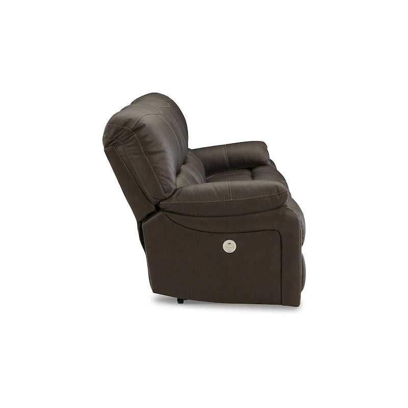 Dark Brown Genuine Leather Power Reclining Sofa with USB Port