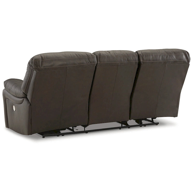 Dark Brown Genuine Leather Power Reclining Sofa with USB Port