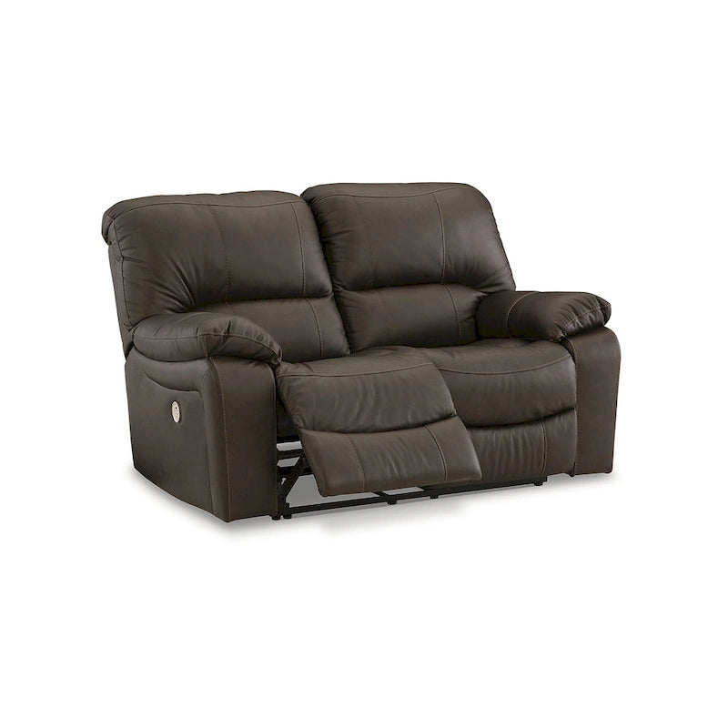 Dark Brown Genuine Leather Power Reclining Sofa with USB Port