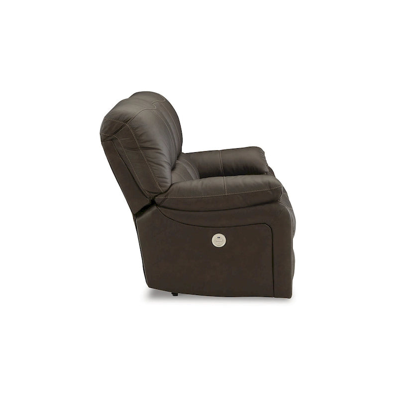 Dark Brown Genuine Leather Power Reclining Sofa with USB Port