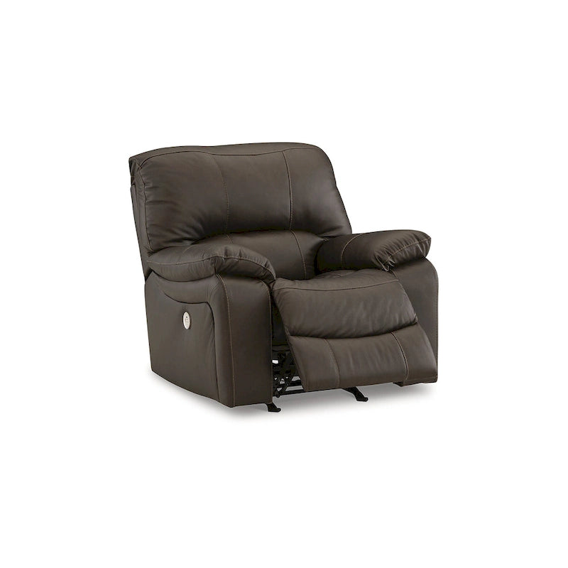 Dark Brown Genuine Leather Power Reclining Sofa with USB Port