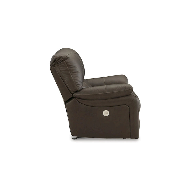 Dark Brown Genuine Leather Power Reclining Sofa with USB Port