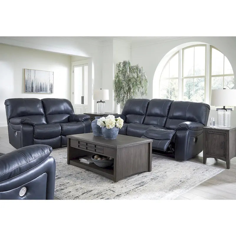 Dark Brown Genuine Leather Power Reclining Sofa with USB Port