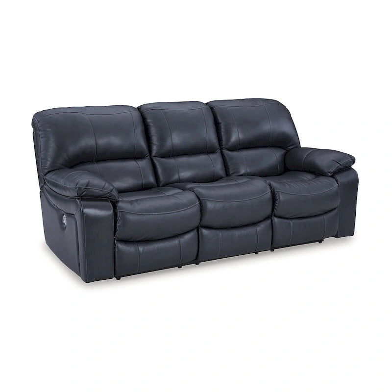 Dark Brown Genuine Leather Power Reclining Sofa with USB Port