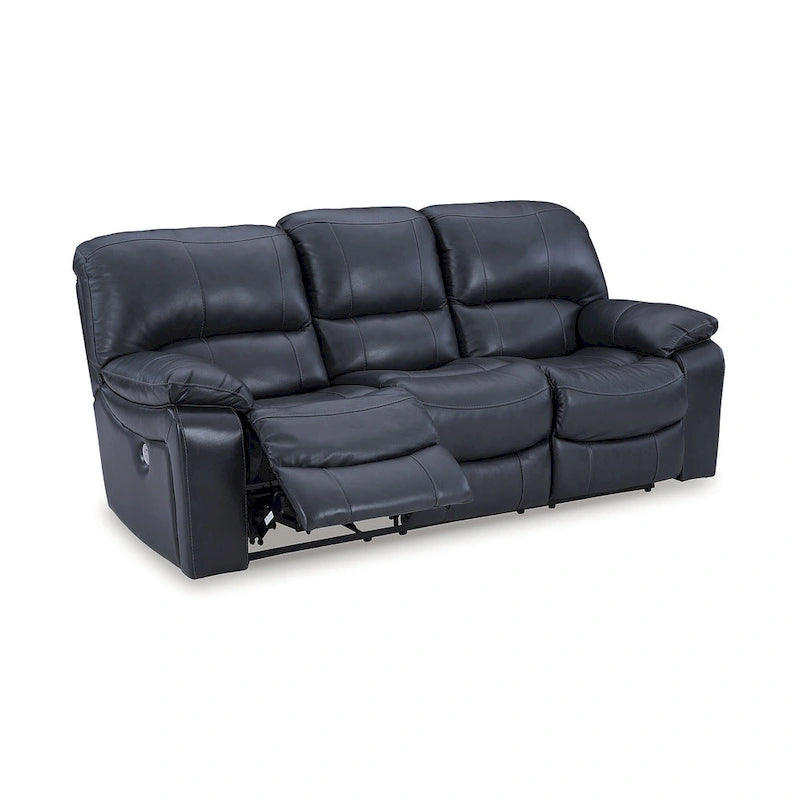 Dark Brown Genuine Leather Power Reclining Sofa with USB Port
