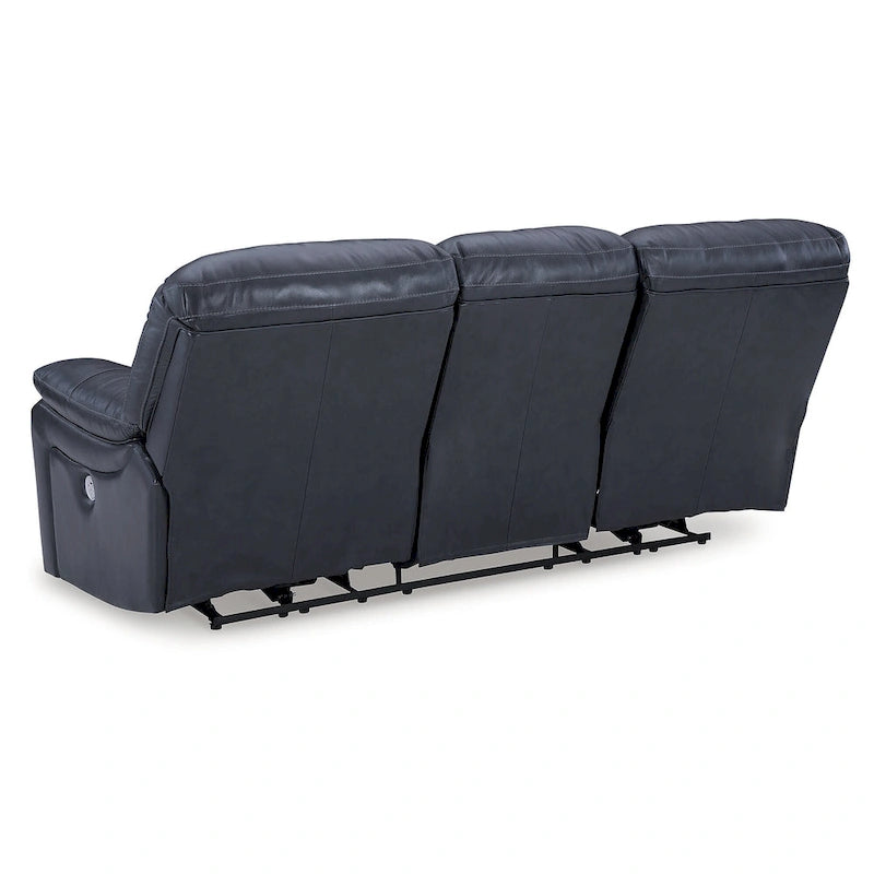 Dark Brown Genuine Leather Power Reclining Sofa with USB Port