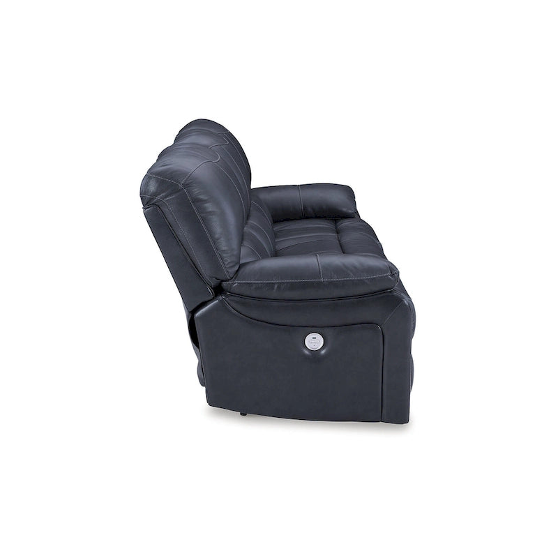 Dark Brown Genuine Leather Power Reclining Sofa with USB Port