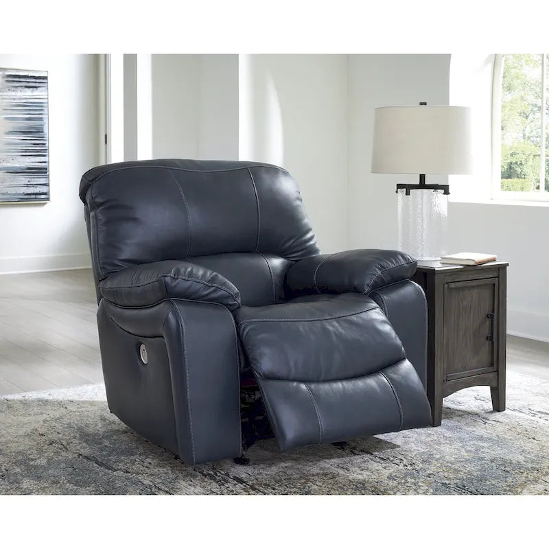 Dark Brown Genuine Leather Power Reclining Sofa with USB Port
