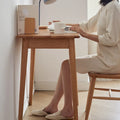 Compact Oak Writing Desk with Dual Drawers and Rounded Corners Natural Finish
