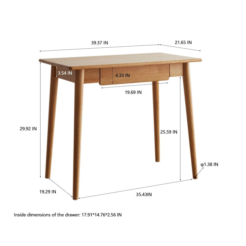 Compact Oak Writing Desk with Dual Drawers and Rounded Corners Natural Finish