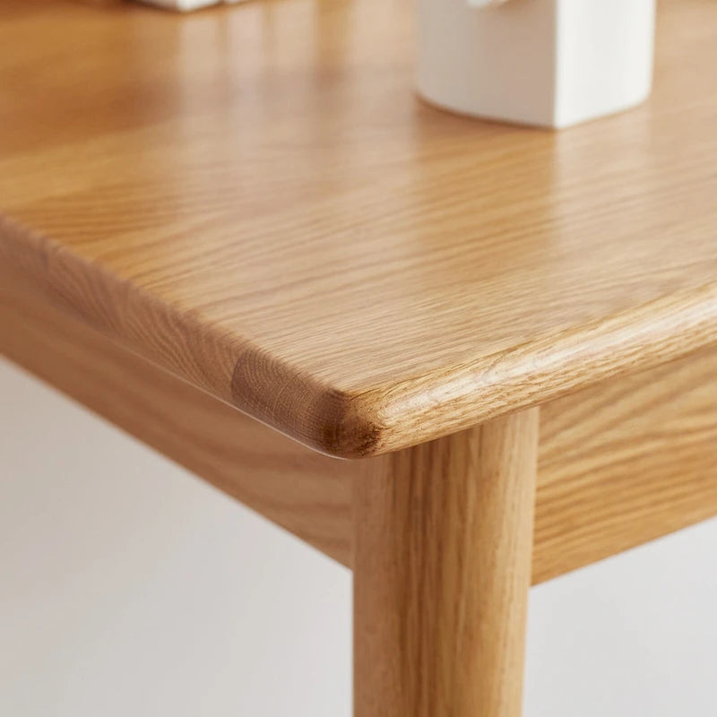 Compact Oak Writing Desk with Dual Drawers and Rounded Corners Natural Finish
