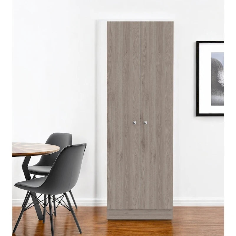 Light Gray Wood Double Door Tall Pantry Storage Cabinet