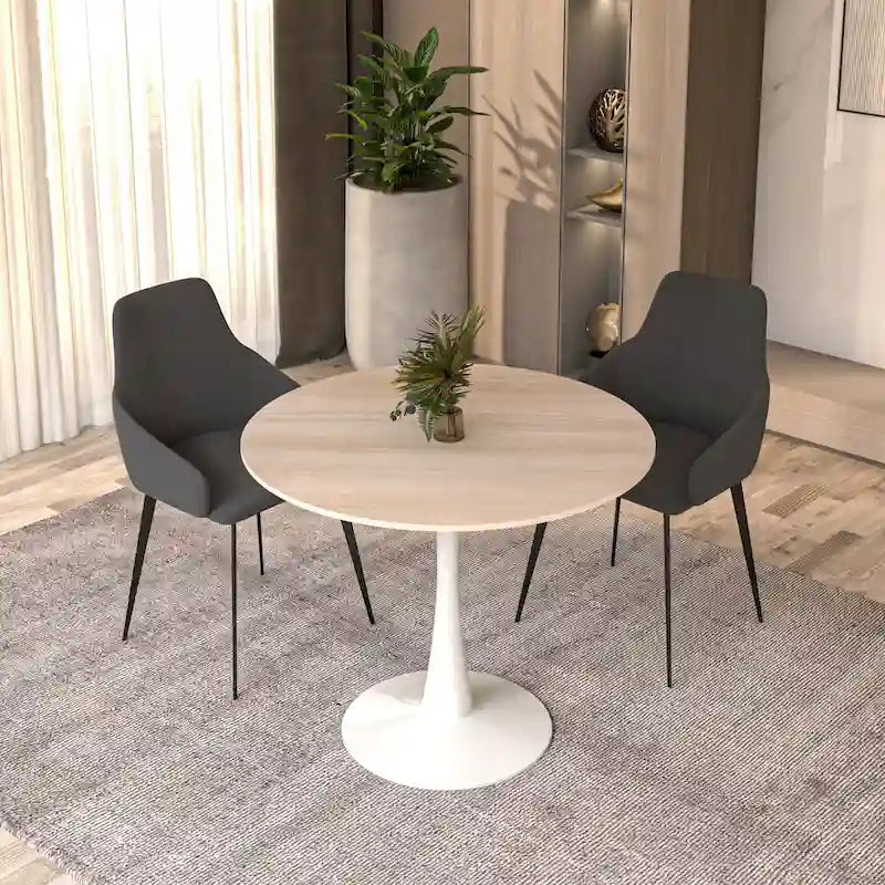 31" Round Sintered Stone Dining Table White Pedestal Base