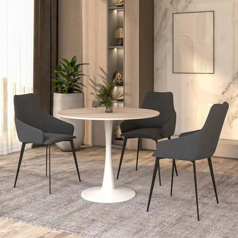 31" Round Sintered Stone Dining Table White Pedestal Base