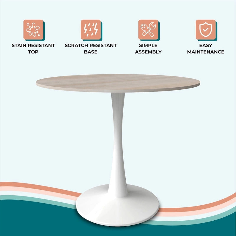 31" Round Sintered Stone Dining Table White Pedestal Base
