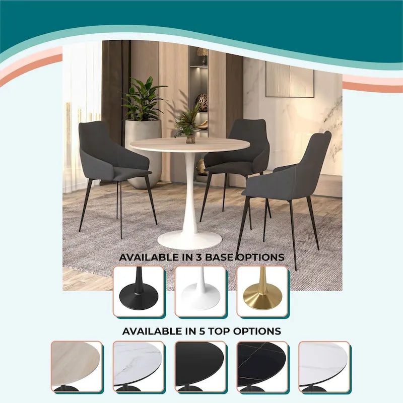 31" Round Sintered Stone Dining Table White Pedestal Base