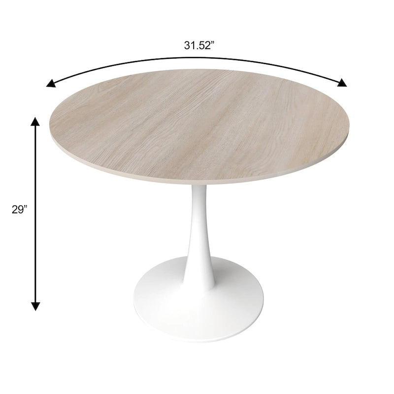 31" Round Sintered Stone Dining Table White Pedestal Base