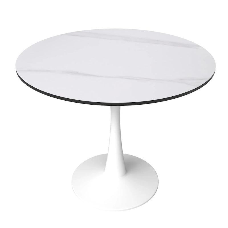 31" Round Sintered Stone Dining Table White Pedestal Base