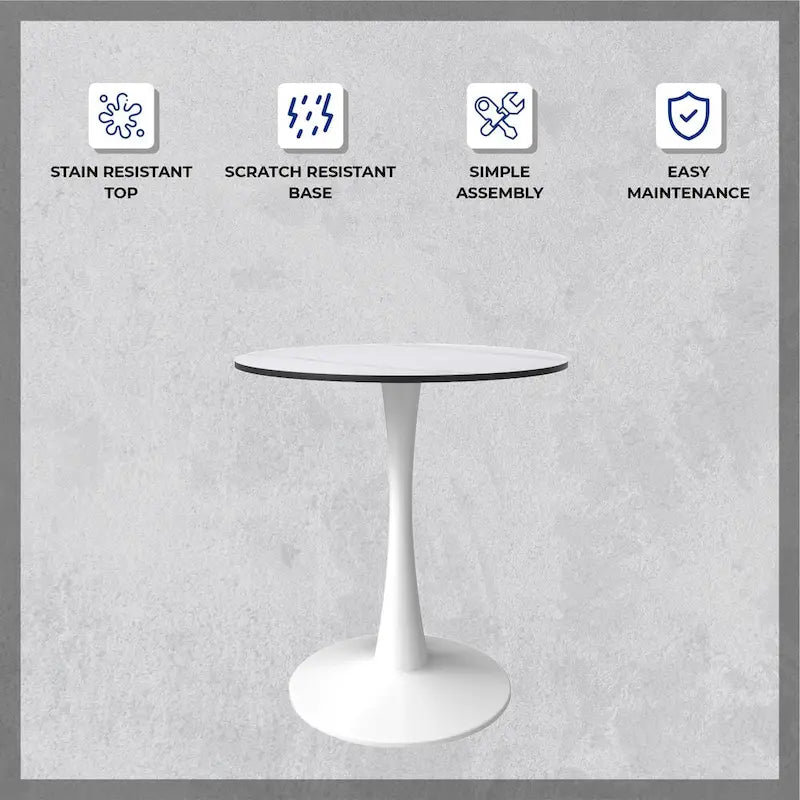 31" Round Sintered Stone Dining Table White Pedestal Base