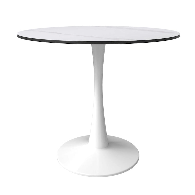 31" Round Sintered Stone Dining Table White Pedestal Base
