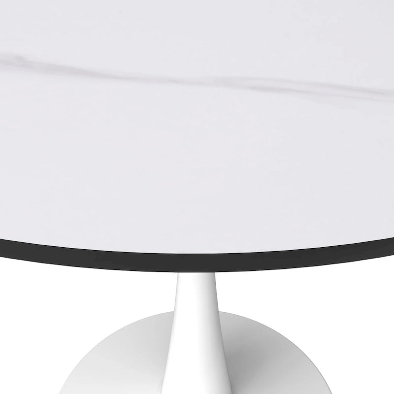 31" Round Sintered Stone Dining Table White Pedestal Base