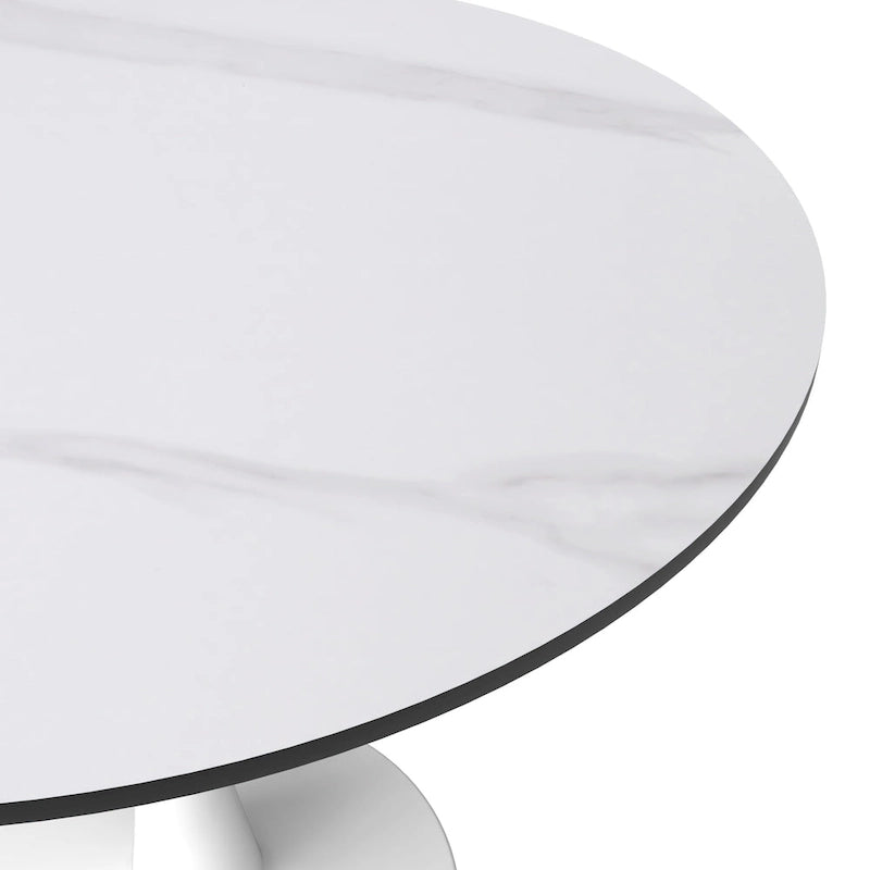31" Round Sintered Stone Dining Table White Pedestal Base