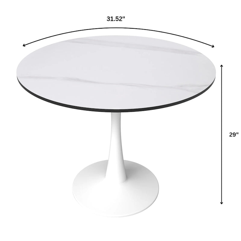 31" Round Sintered Stone Dining Table White Pedestal Base