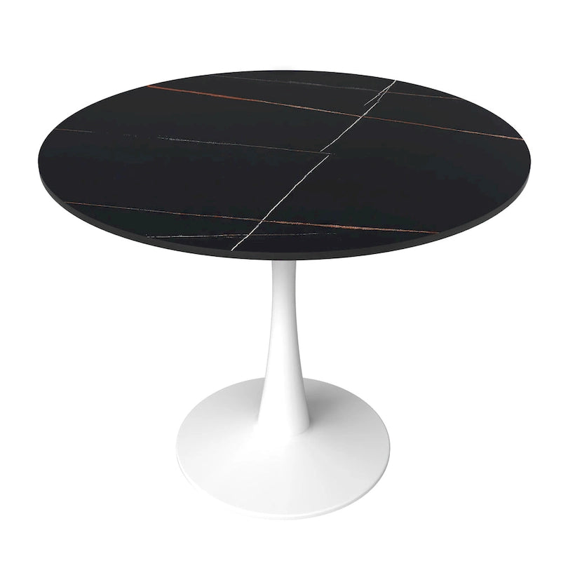 31" Round Sintered Stone Dining Table White Pedestal Base