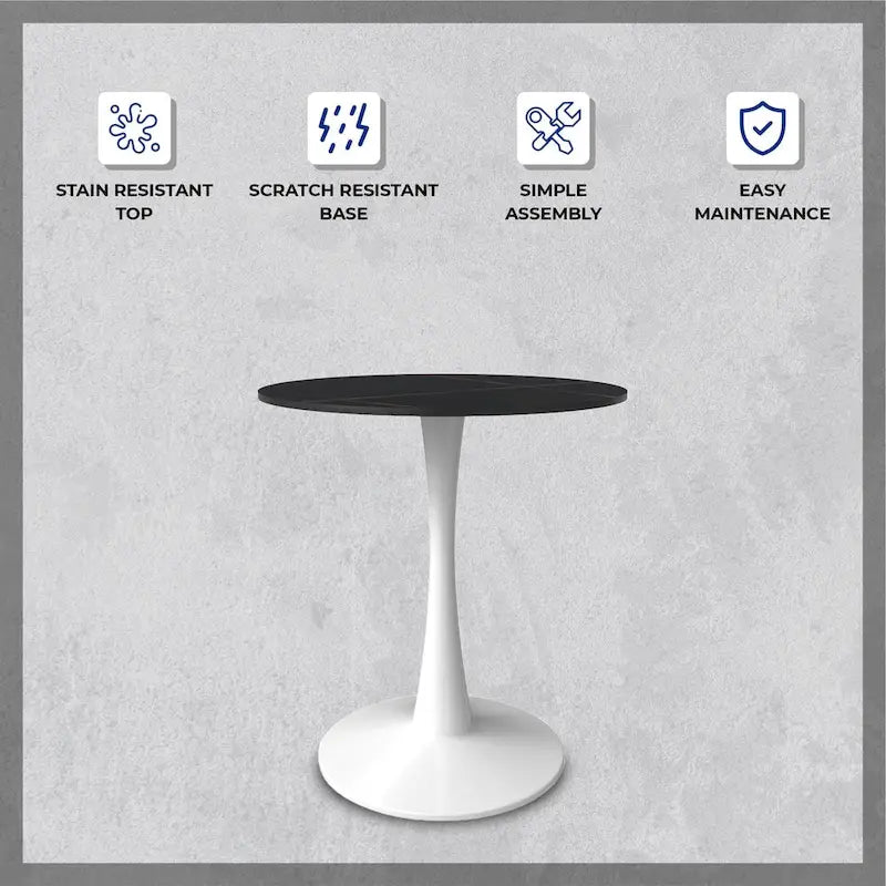 31" Round Sintered Stone Dining Table White Pedestal Base