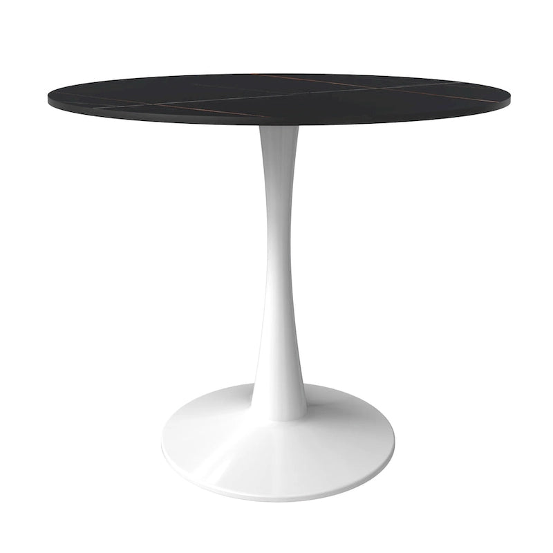 31" Round Sintered Stone Dining Table White Pedestal Base