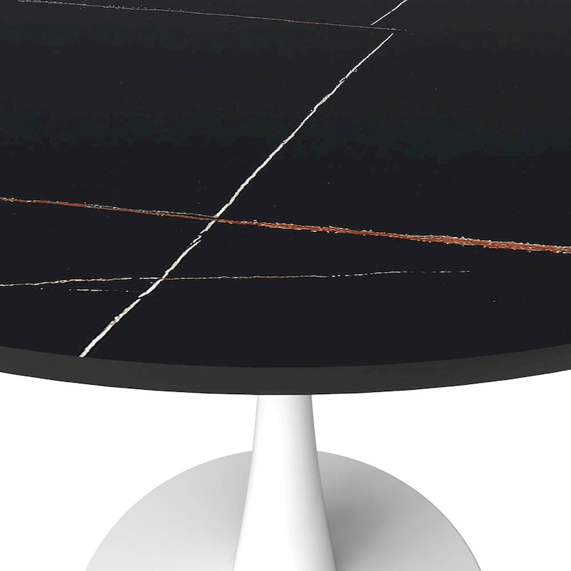 31" Round Sintered Stone Dining Table White Pedestal Base