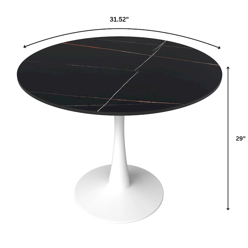 31" Round Sintered Stone Dining Table White Pedestal Base