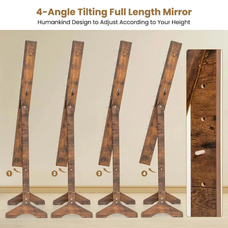 LED Mirror Jewelry Armoire with 20 LED Lights Full-Length White Brown Black