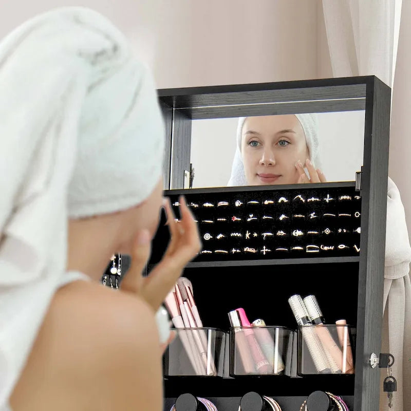 LED Mirror Jewelry Armoire with 20 LED Lights Full-Length White Brown Black