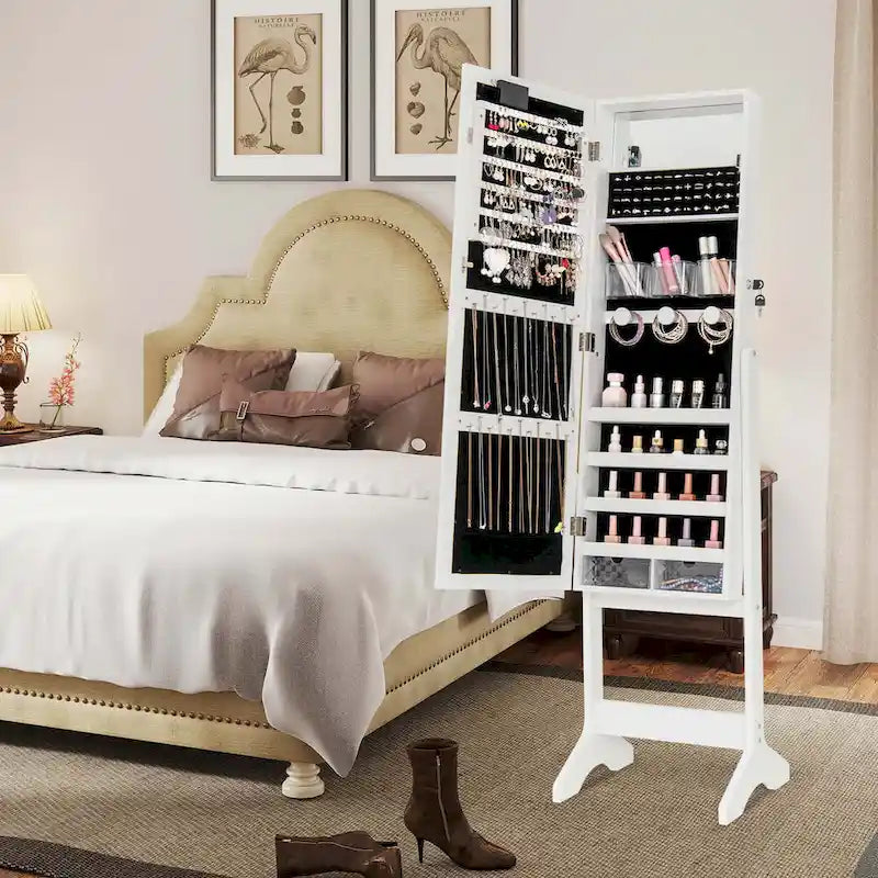 LED Mirror Jewelry Armoire with 20 LED Lights Full-Length White Brown Black