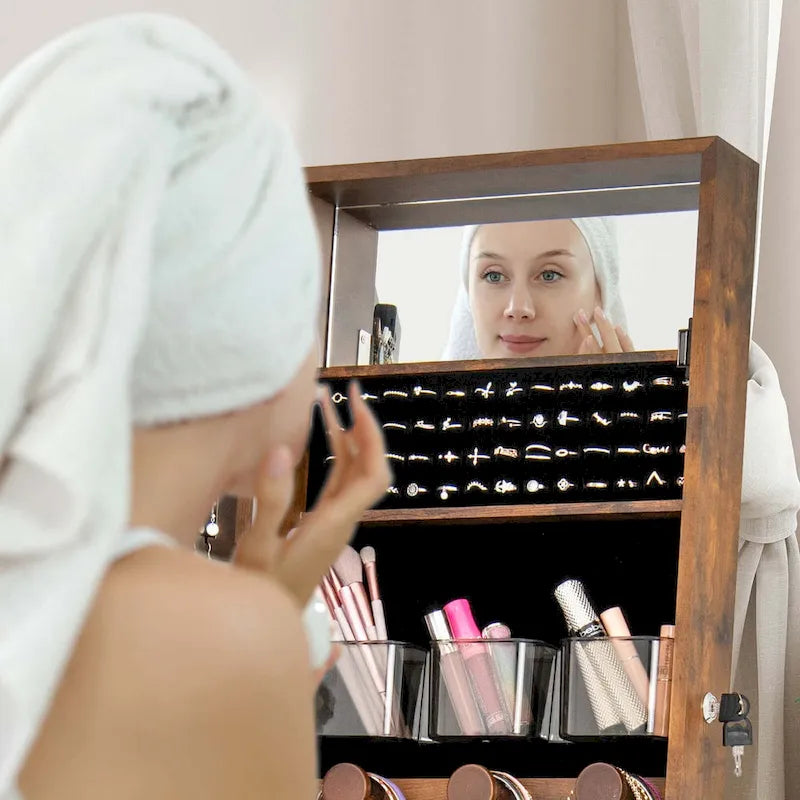 LED Mirror Jewelry Armoire with 20 LED Lights Full-Length White Brown Black