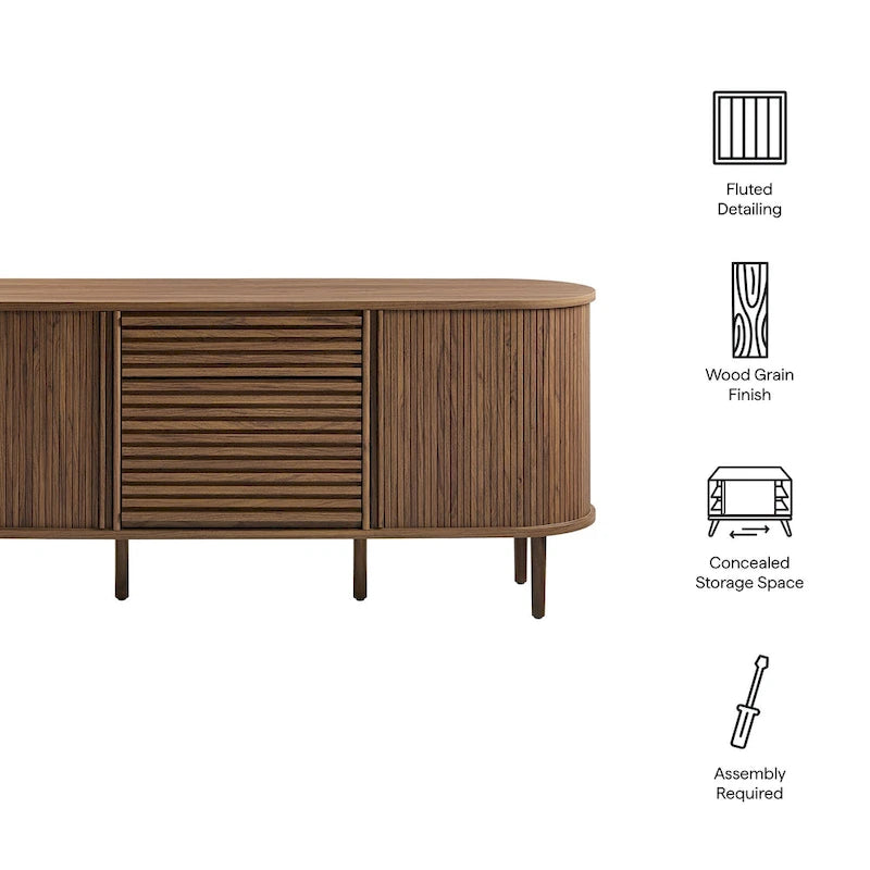 Walnut Fluted Oval Sideboard Cabinet with Sliding Tambour Doors