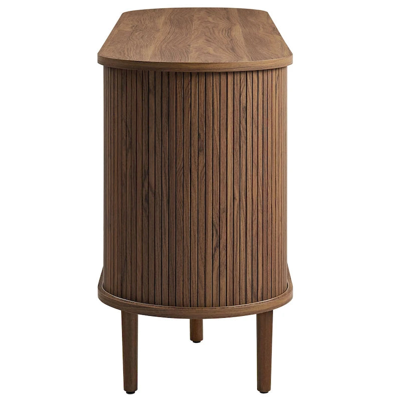 Walnut Fluted Oval Sideboard Cabinet with Sliding Tambour Doors