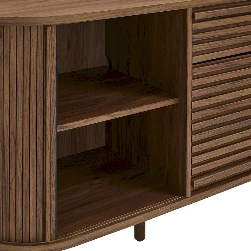 Walnut Fluted Oval Sideboard Cabinet with Sliding Tambour Doors