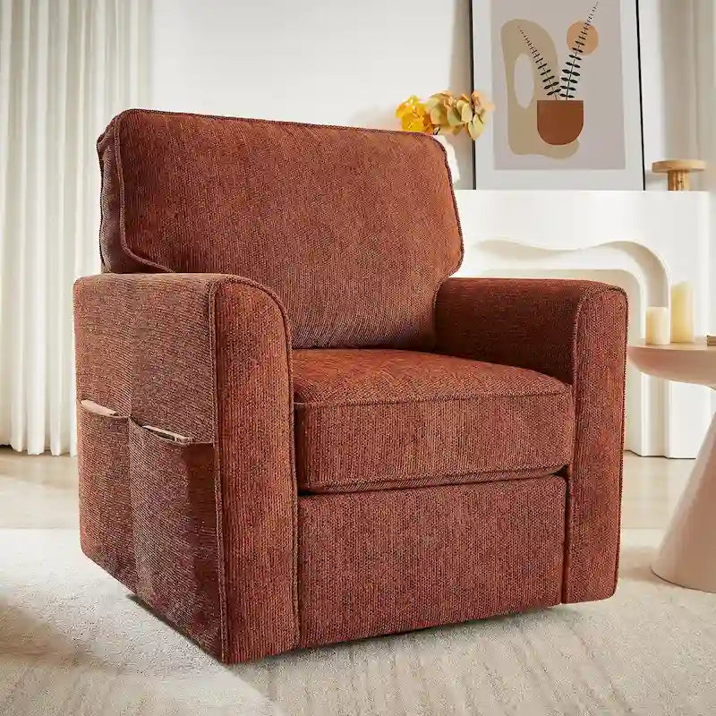 360 Swivel Armchair Chenille Upholstered Accent Chair with Side Pockets Red Green Grey
