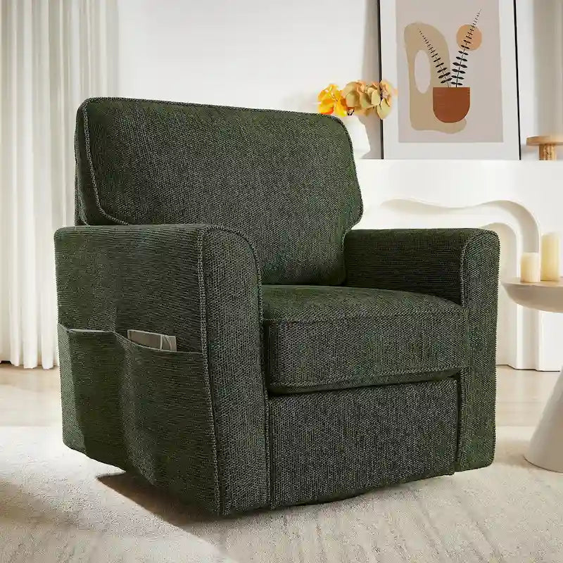 360 Swivel Armchair Chenille Upholstered Accent Chair with Side Pockets Red Green Grey