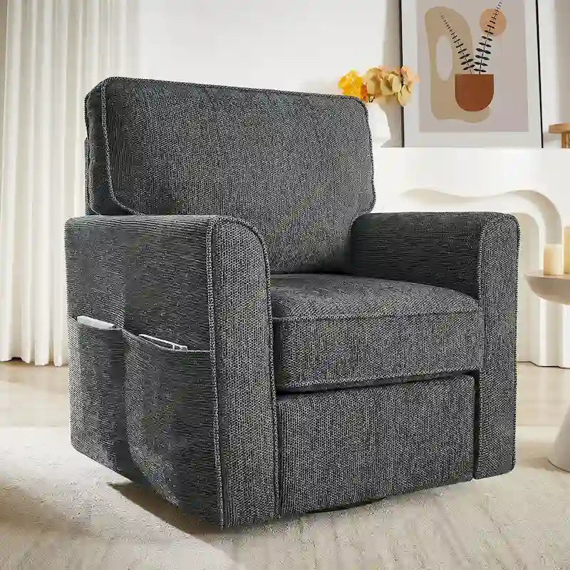 360 Swivel Armchair Chenille Upholstered Accent Chair with Side Pockets Red Green Grey