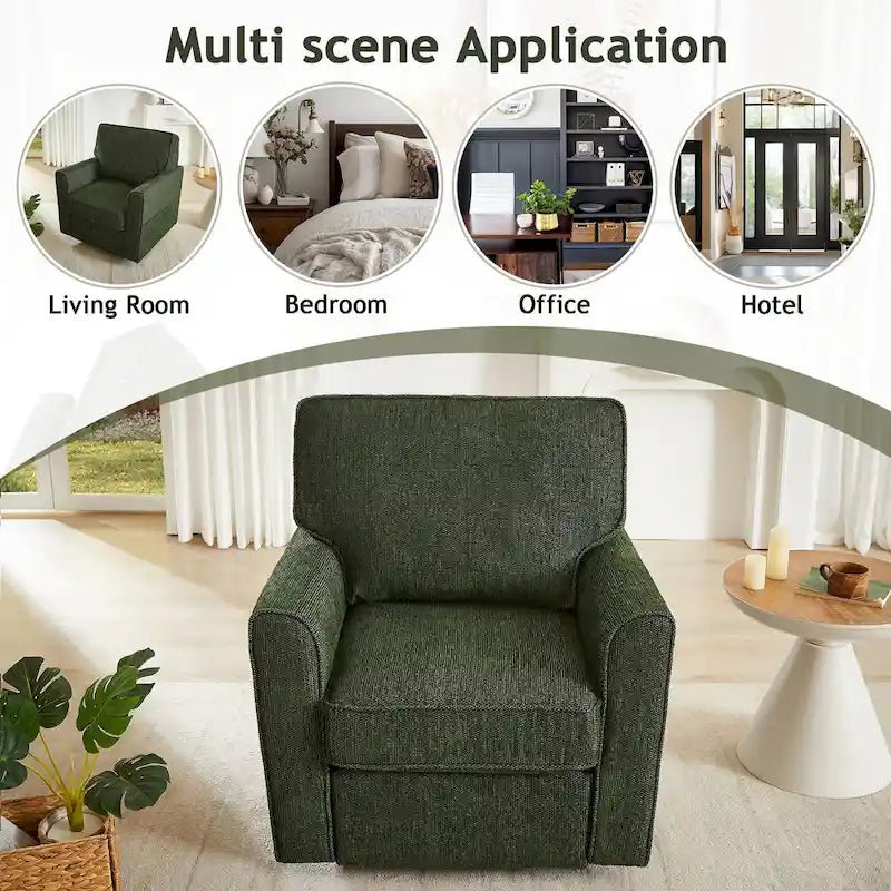 360 Swivel Armchair Chenille Upholstered Accent Chair with Side Pockets Red Green Grey