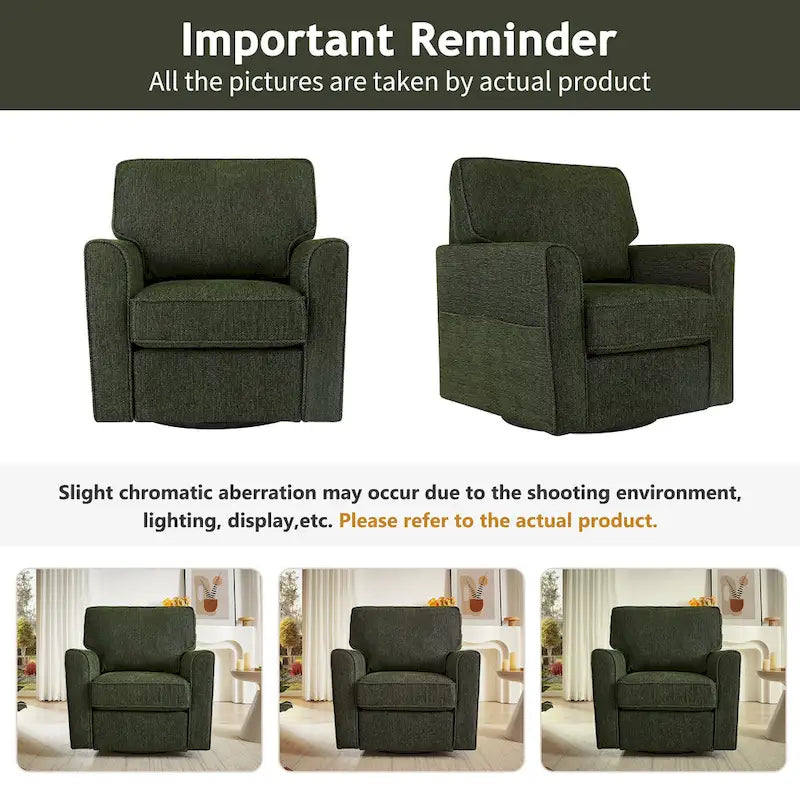 360 Swivel Armchair Chenille Upholstered Accent Chair with Side Pockets Red Green Grey